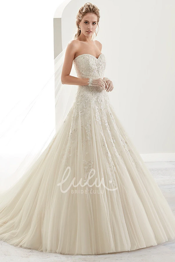Beaded Sweetheart A-Line Bridal Dress with Brush-Train and Lace-Up Back