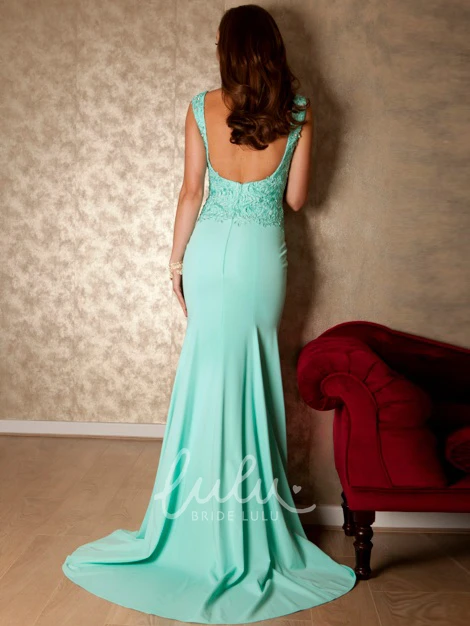 Appliqued Sleeveless Chiffon Prom Dress with Brush Train Flowy Women's Formal Dress