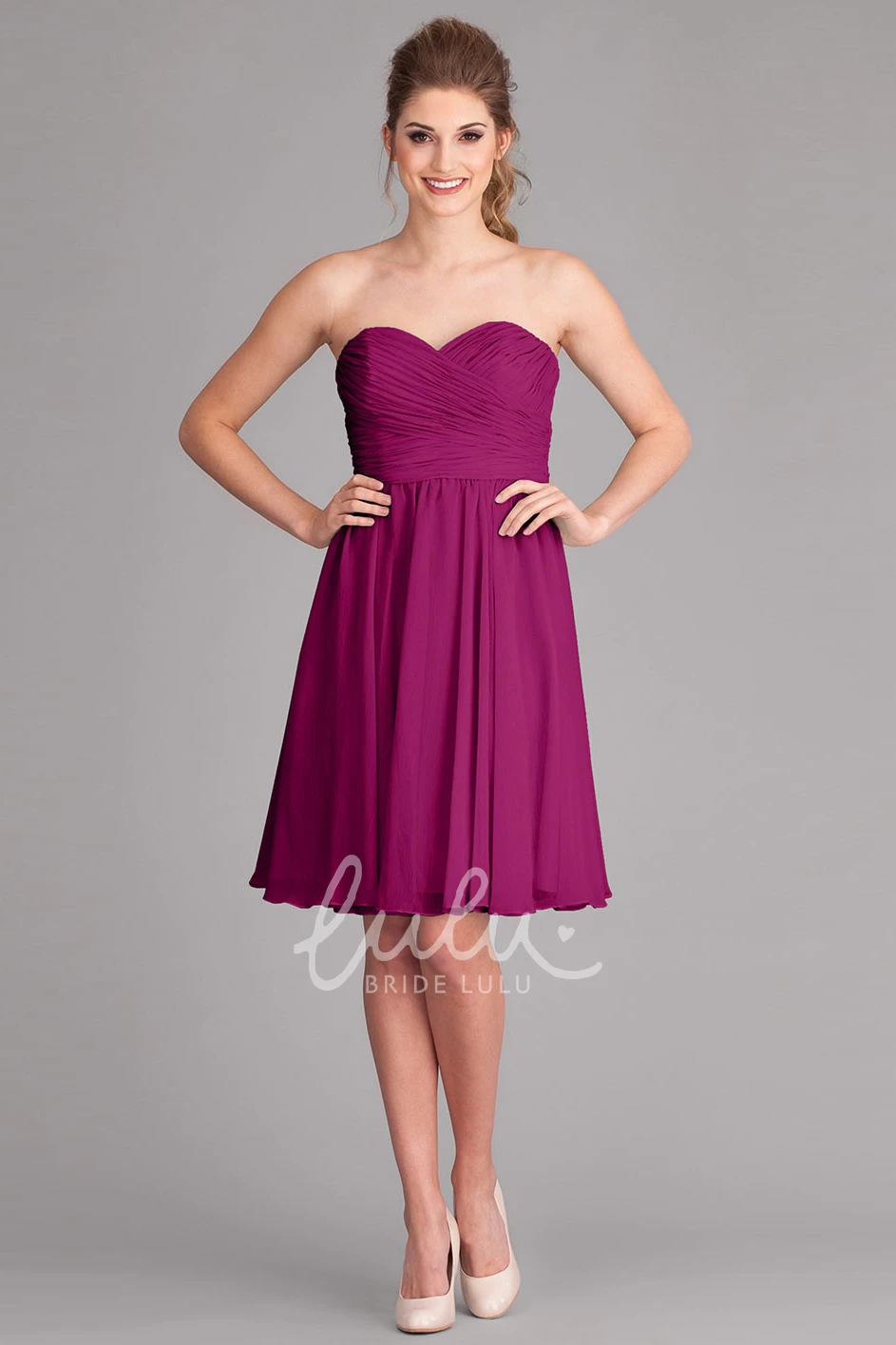 Knee-Length Criss-Cross Sleeveless Sweetheart Chiffon Bridesmaid Dress Simple Dress for Bridesmaid Guests