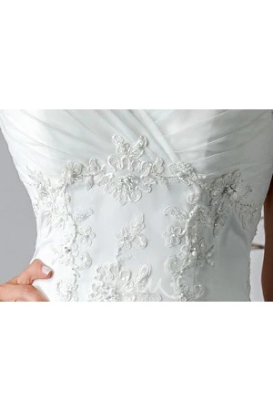 A-Line Tulle Bridal Gown with Criss Cross Top and Applique Straps