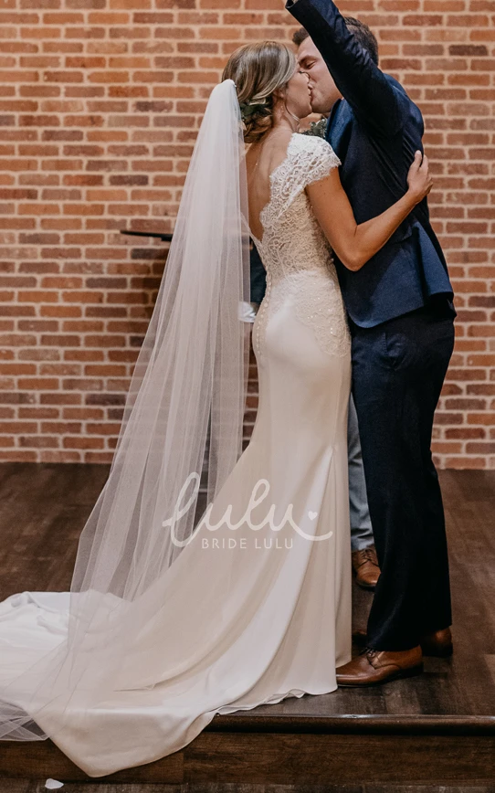 Vintage Cap Sleeve Lace Wedding Dress with Court Train