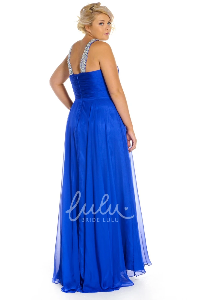 A-Line Chiffon Sleeveless Prom Dress Beaded Long Zipper Pleated