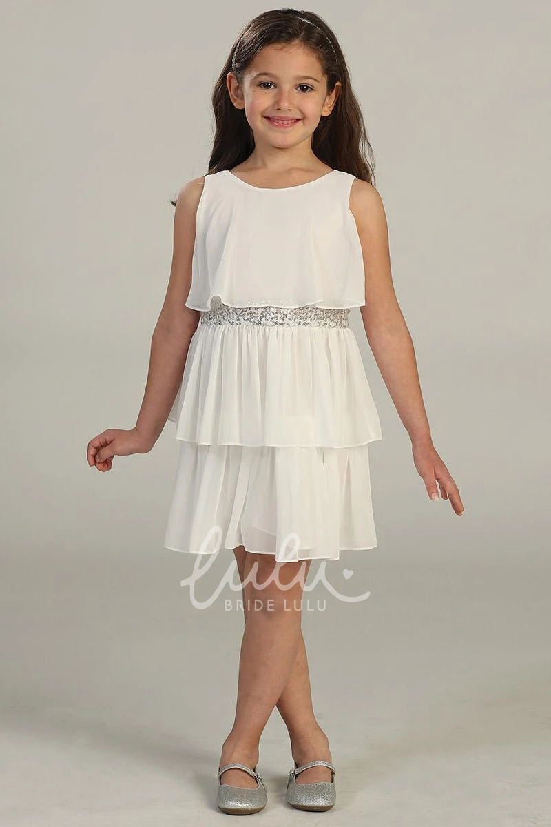 Chiffon Sequins Flower Girl Dress Midi Length