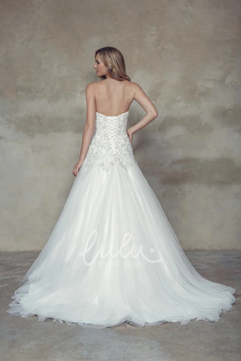 Long Tulle Wedding Dress with Corset Back and Crystal Detailing Sweetheart A-Line Dress