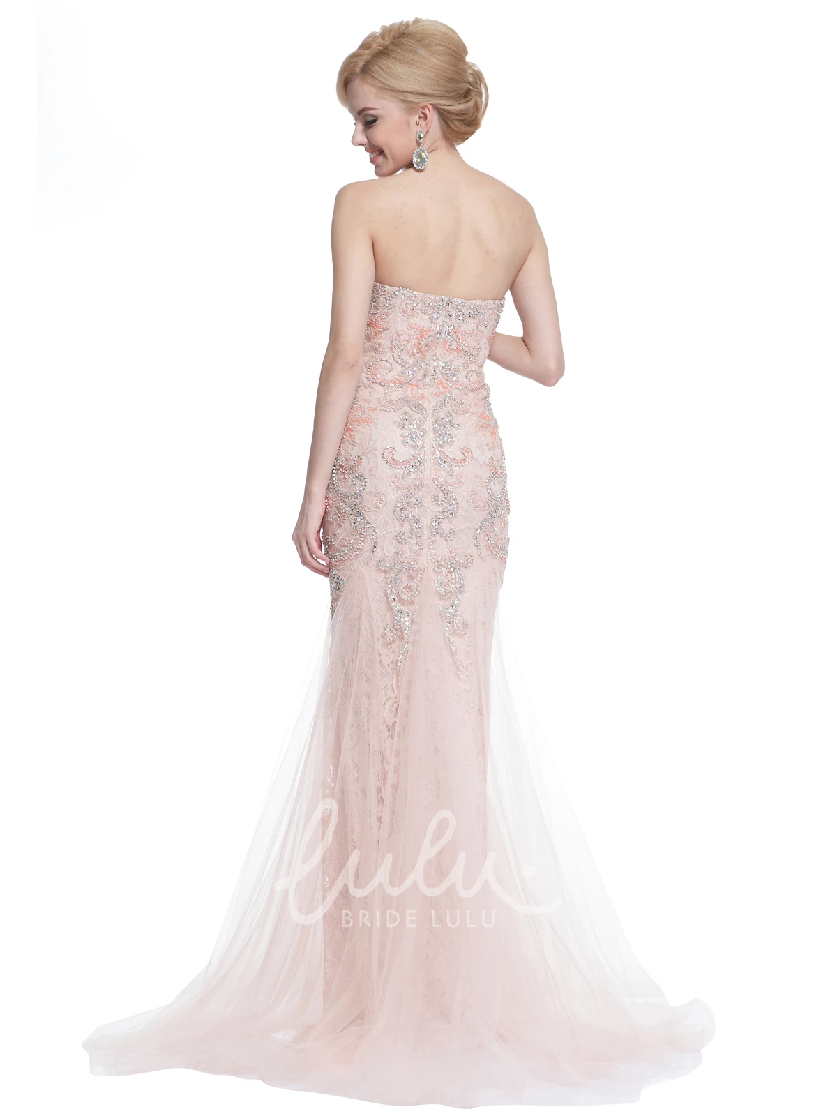 Sleeveless Sweetheart Sheath Tulle Lace Formal Dress with Beading