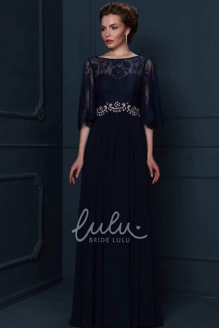 Chiffon Mother Of The Bride Dress Half Sleeve Bateau Neckline