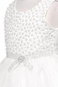 Beaded Organza & Satin Flower Girl Dress with Cape Tea-Length Wedding Dress