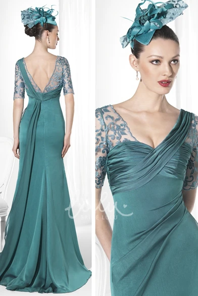 Embroidered V-Neck Sheath Prom Dress with Ruching Floor-Length