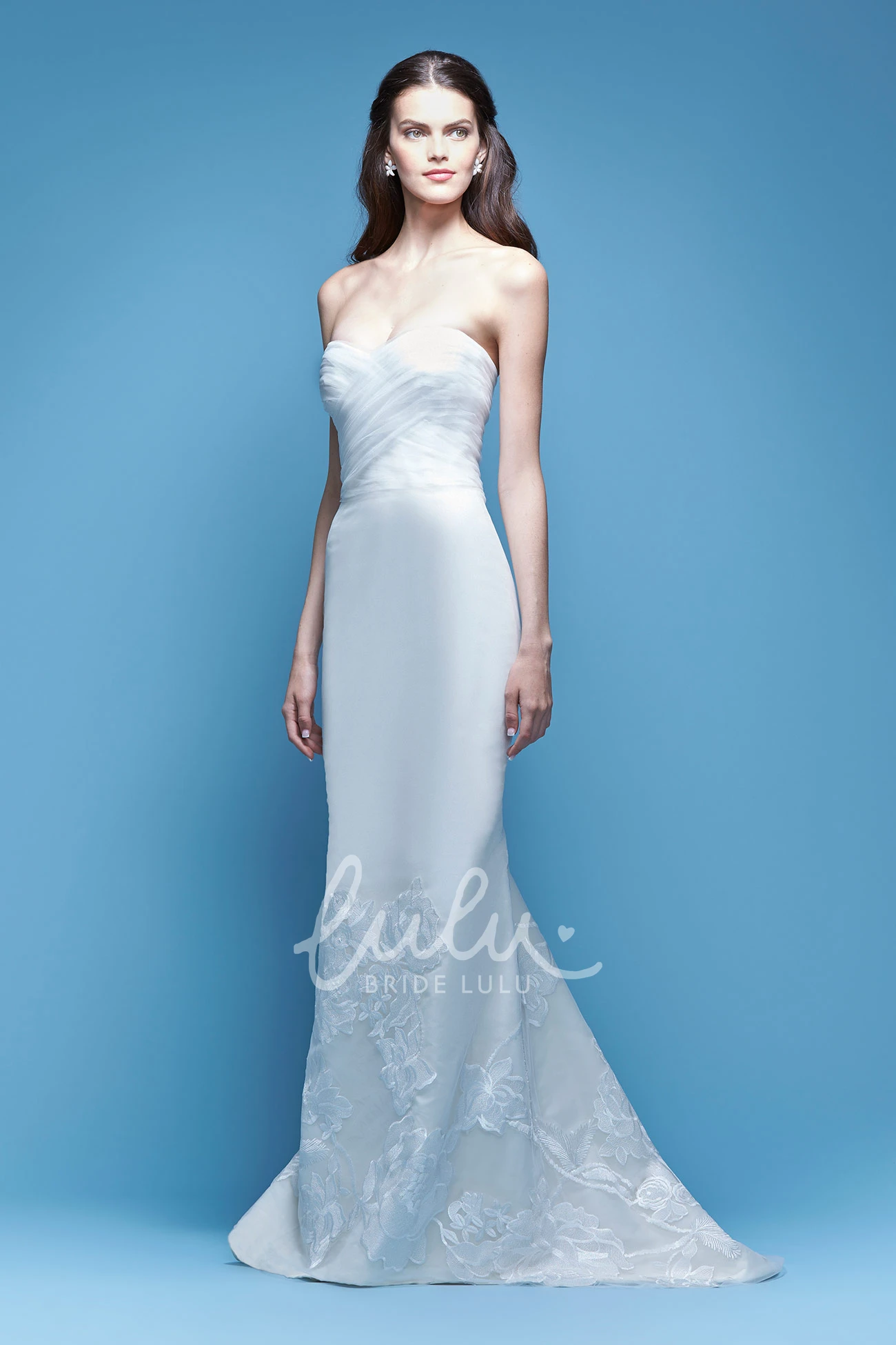 Strapless Embroidered Tulle and Satin Wedding Dress Unique Bridal Gown