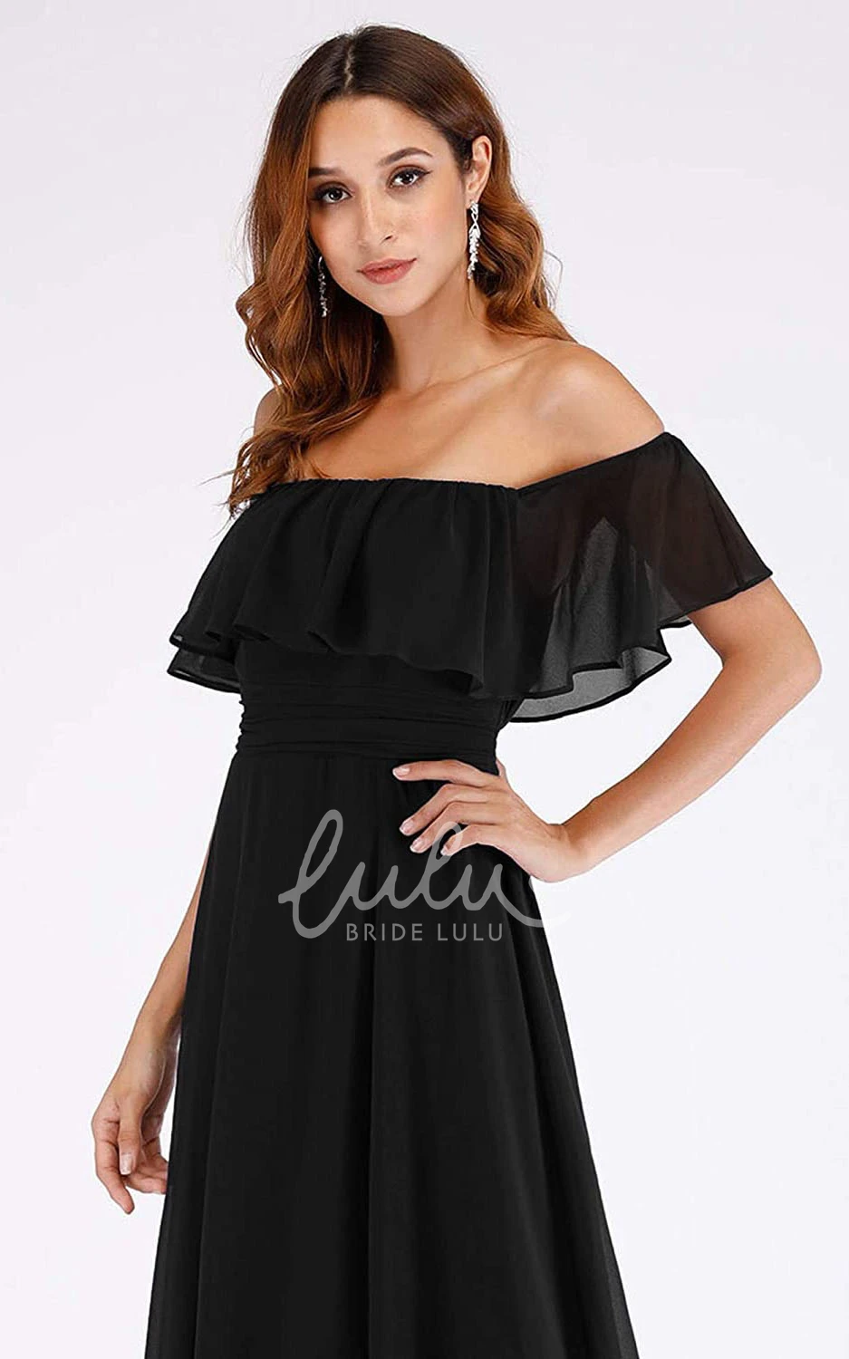 Off-the-Shoulder Chiffon A-Line Evening Dress with Ruffles Simple & Chic