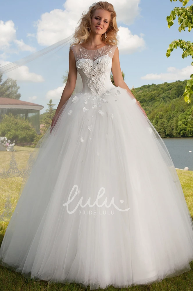 Floral Tulle Wedding Dress with Beading and Corset Back Long Elegant Beaded Corset Floral Tulle Wedding Dress