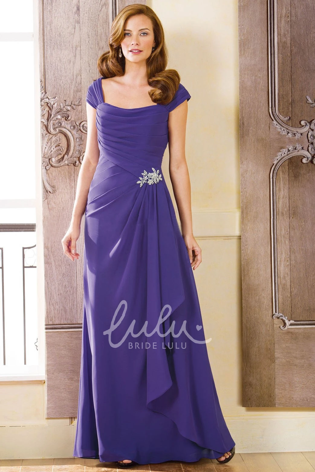 A-Line Chiffon Floor-Length Bridesmaid Dress with Brooch and Ruching