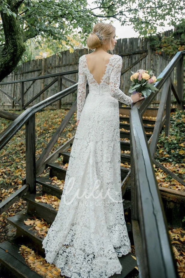 Mermaid Bateau Lace Wedding Dress with V-back Classy Bridal Gown