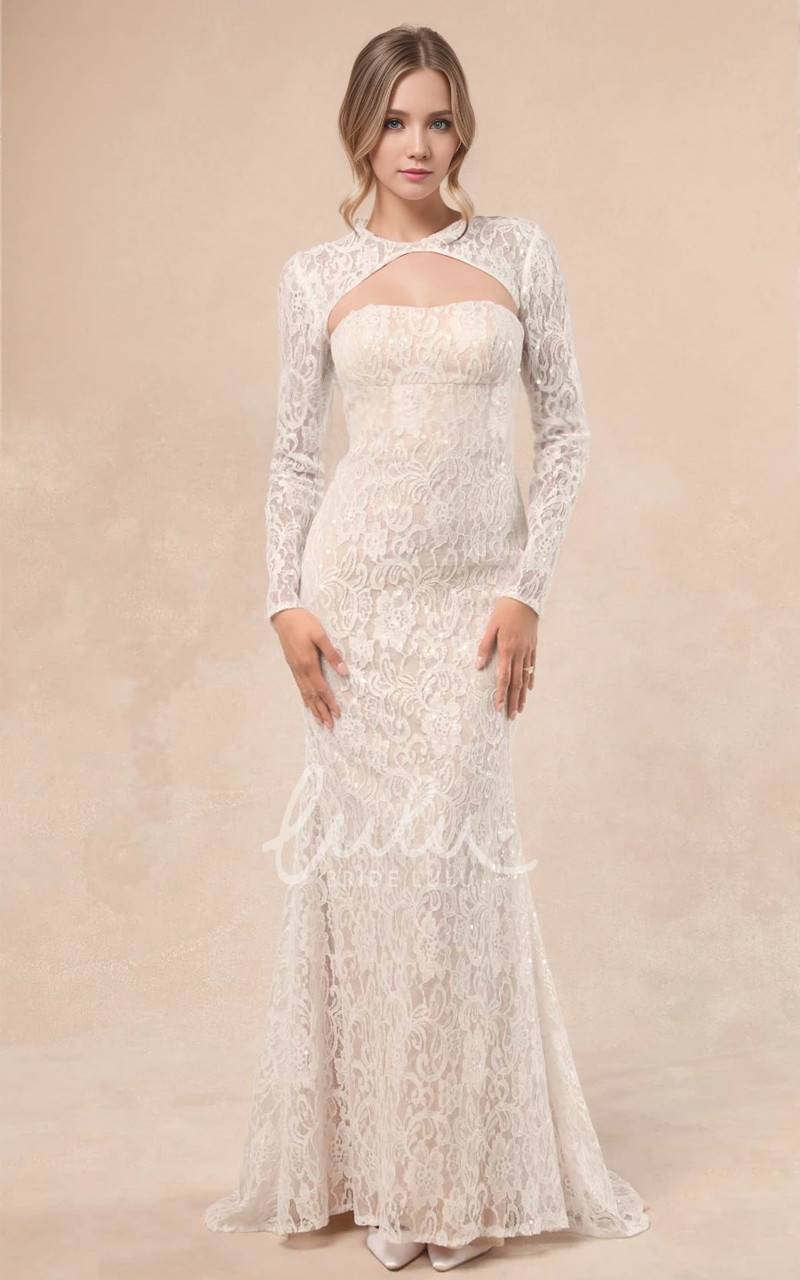 Elegant Boho Wedding Dress Long Sleeve Open Back Mermaid Gown with Sweep Train