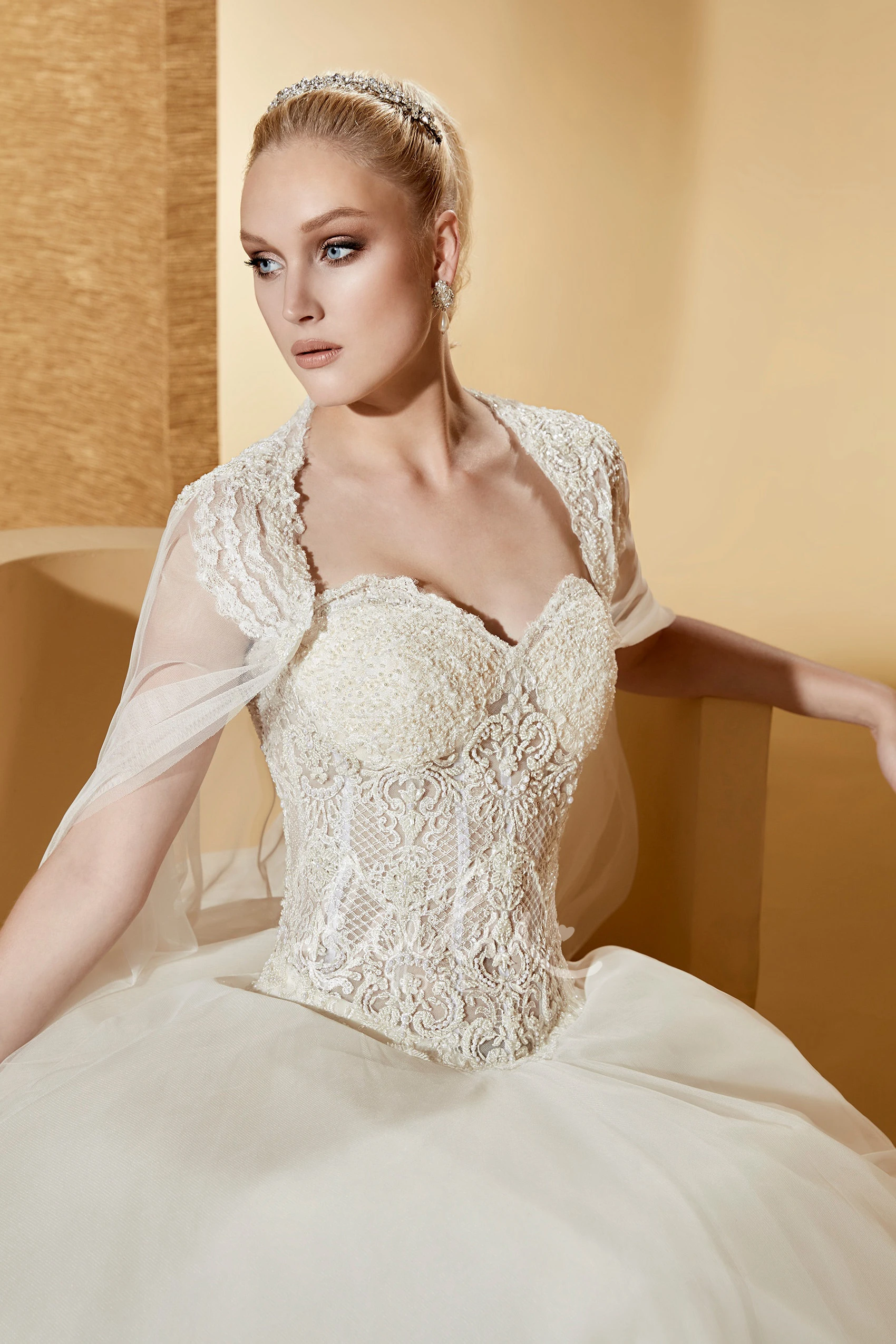 Lace Corset Wedding Dress with Sweetheart Neckline Detachable Cape and A-Line Silhouette