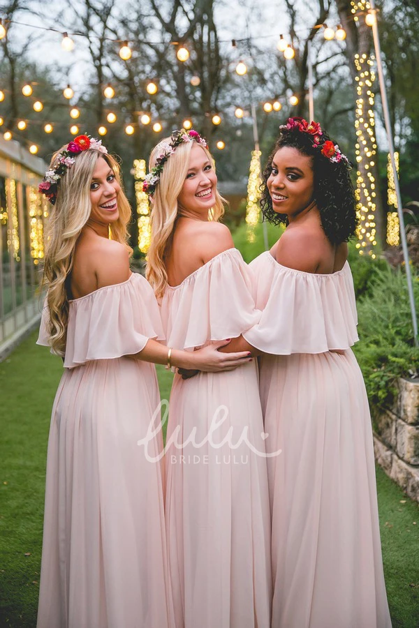 Adorable Chiffon Bridesmaid Dress Off-Shoulder Ruching Pleats Flowy