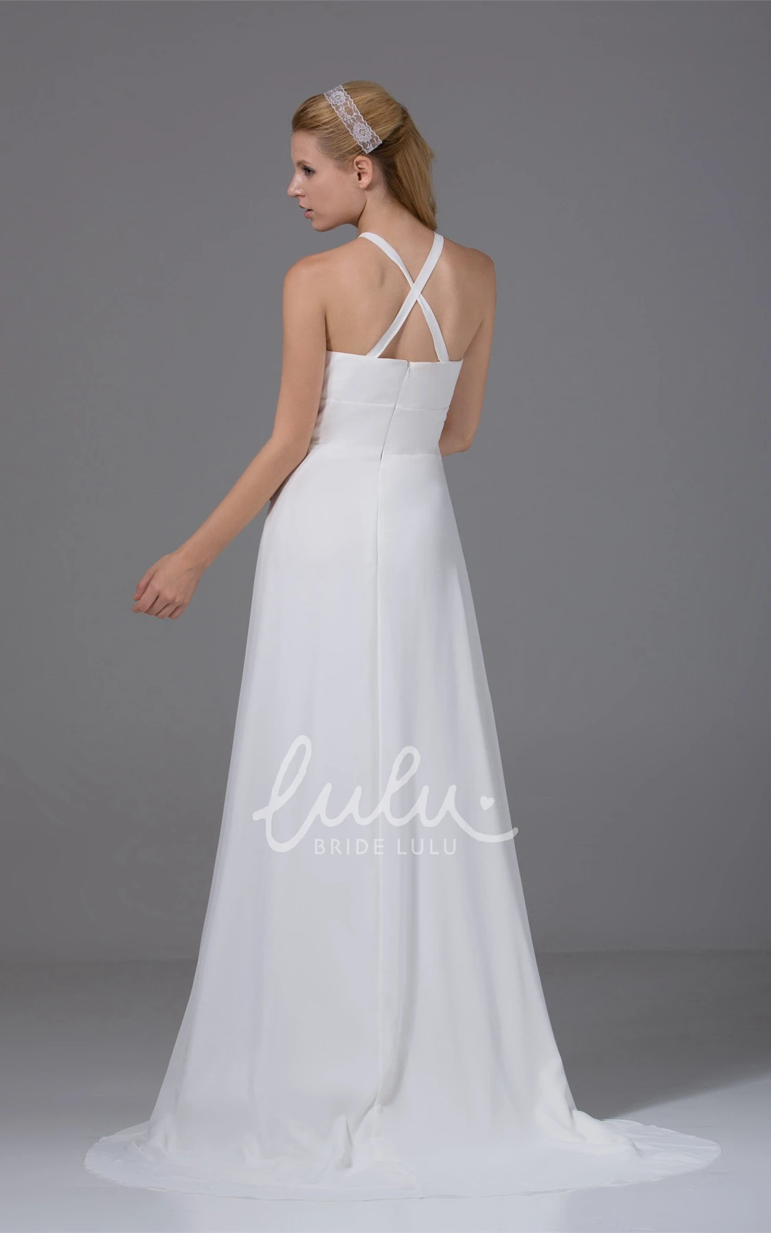 Sleeveless Halter Chiffon A-Line Long Wedding Dress Simple Beach Bridal Gown