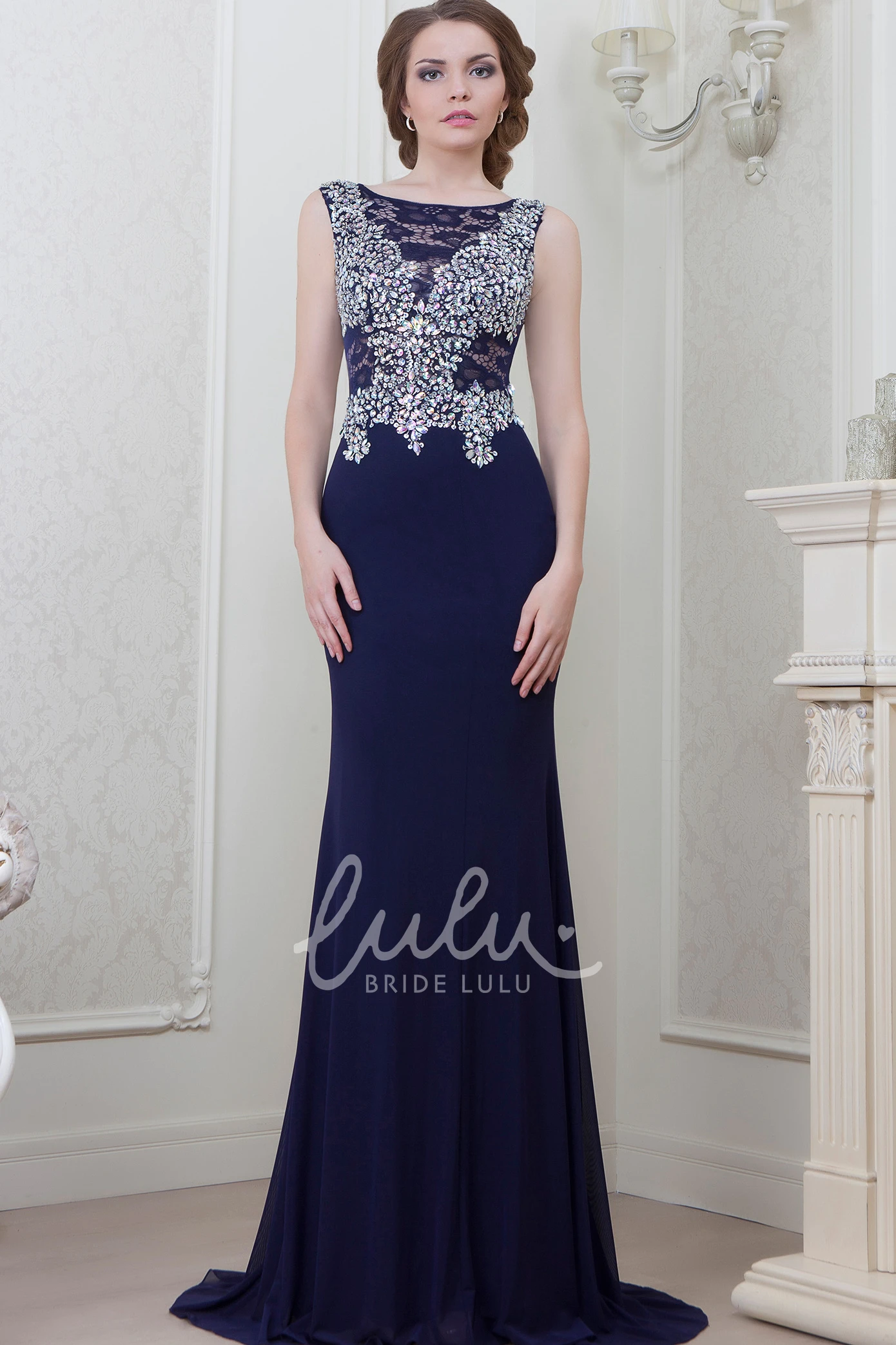 Jersey Crystal Scoop-Neck Sheath Bridesmaid Dress