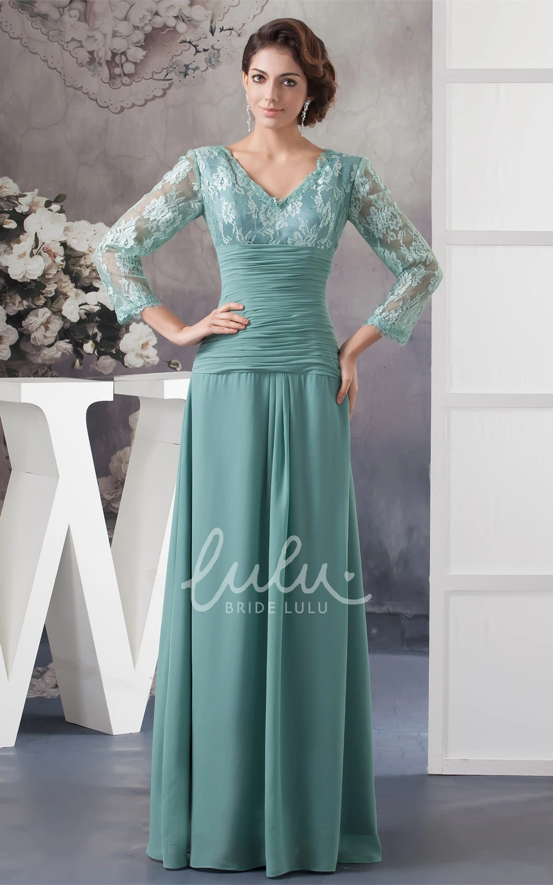 Chiffon Mother of the Bride Dress Empire V-Neck Lace Modern