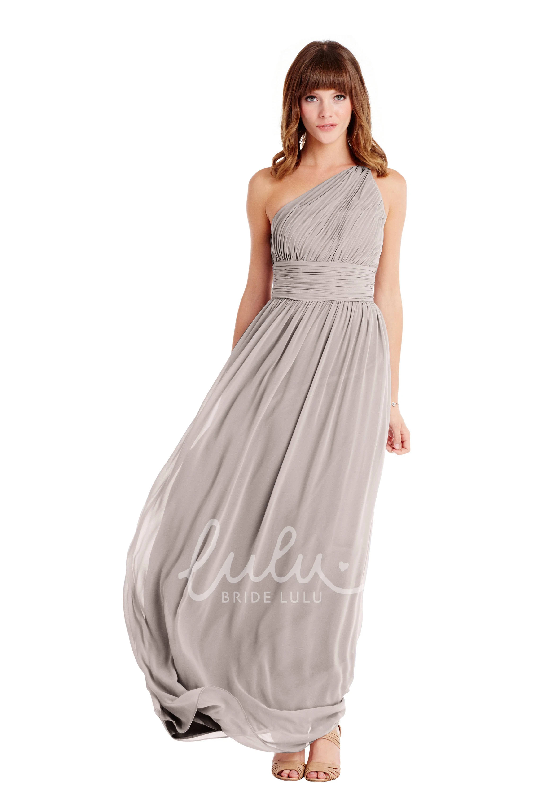 Floor-Length One-Shoulder Ruched Chiffon Convertible Bridesmaid Dress Muti-Color