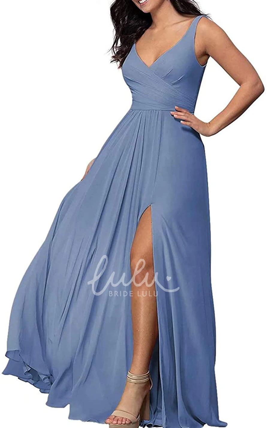 V-Neck Chiffon A-Line Bridesmaid Dress with Split Front Modern & Unique