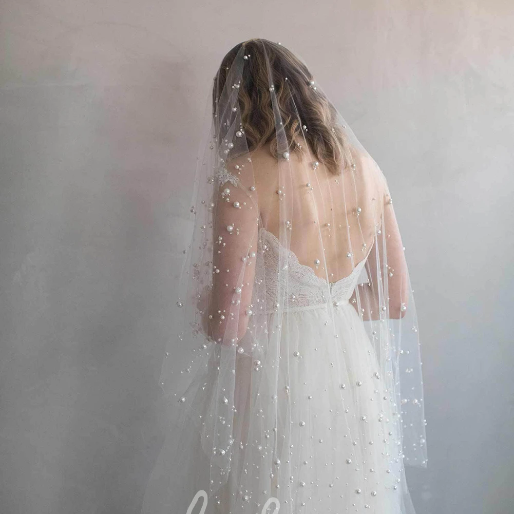 Elegant Two Tier Tulle Beaded Fingertip Veil
