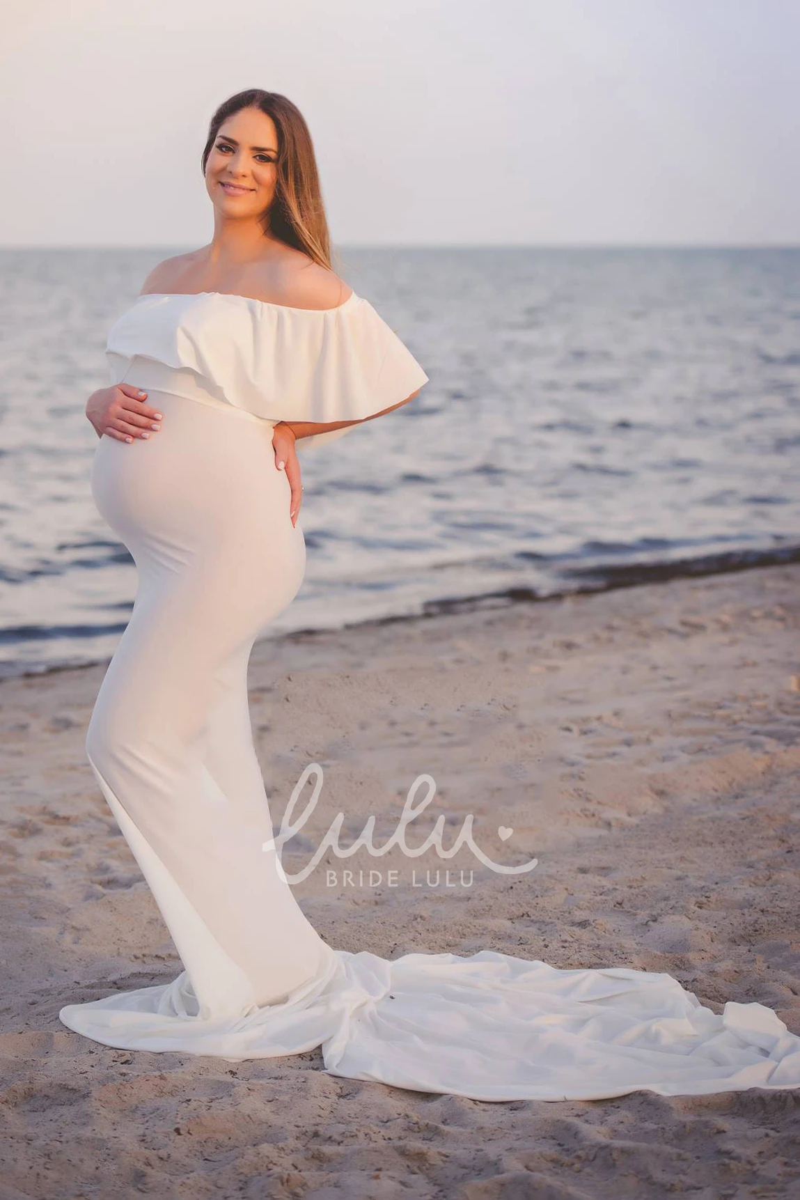 Empire Half Sleeve Maternity Bridesmaid Dress with Court Train