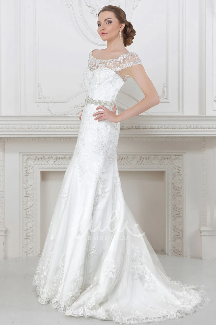 Lace Appliqued Off-Shoulder Mermaid Wedding Dress with Waist Jewelry