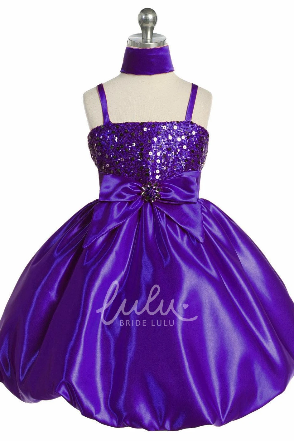 Midi Flower Girl Dress with Spaghetti Straps Cap Sleeves Bows Sequins and Satin with Cape