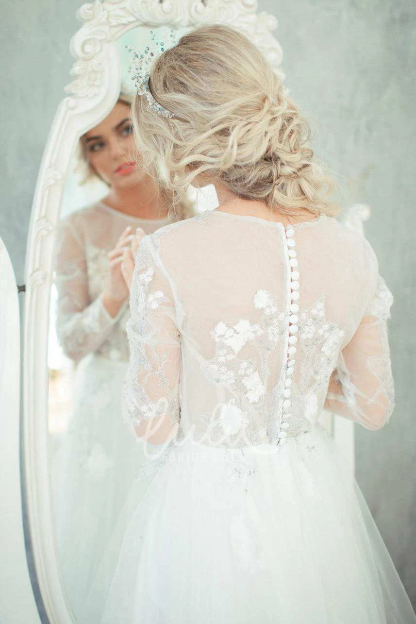 A-Line Tulle Satin Wedding Dress with Lace-Up Corset Back Floral Embroidered Country