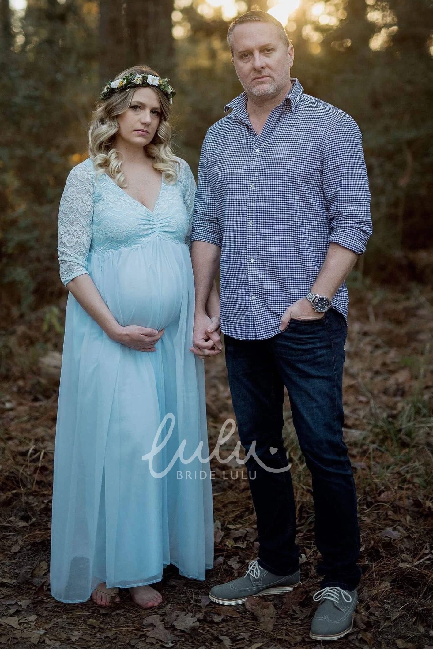 A-line V-neck Lace Maternity Wedding Dress Simple Country Bride Dress