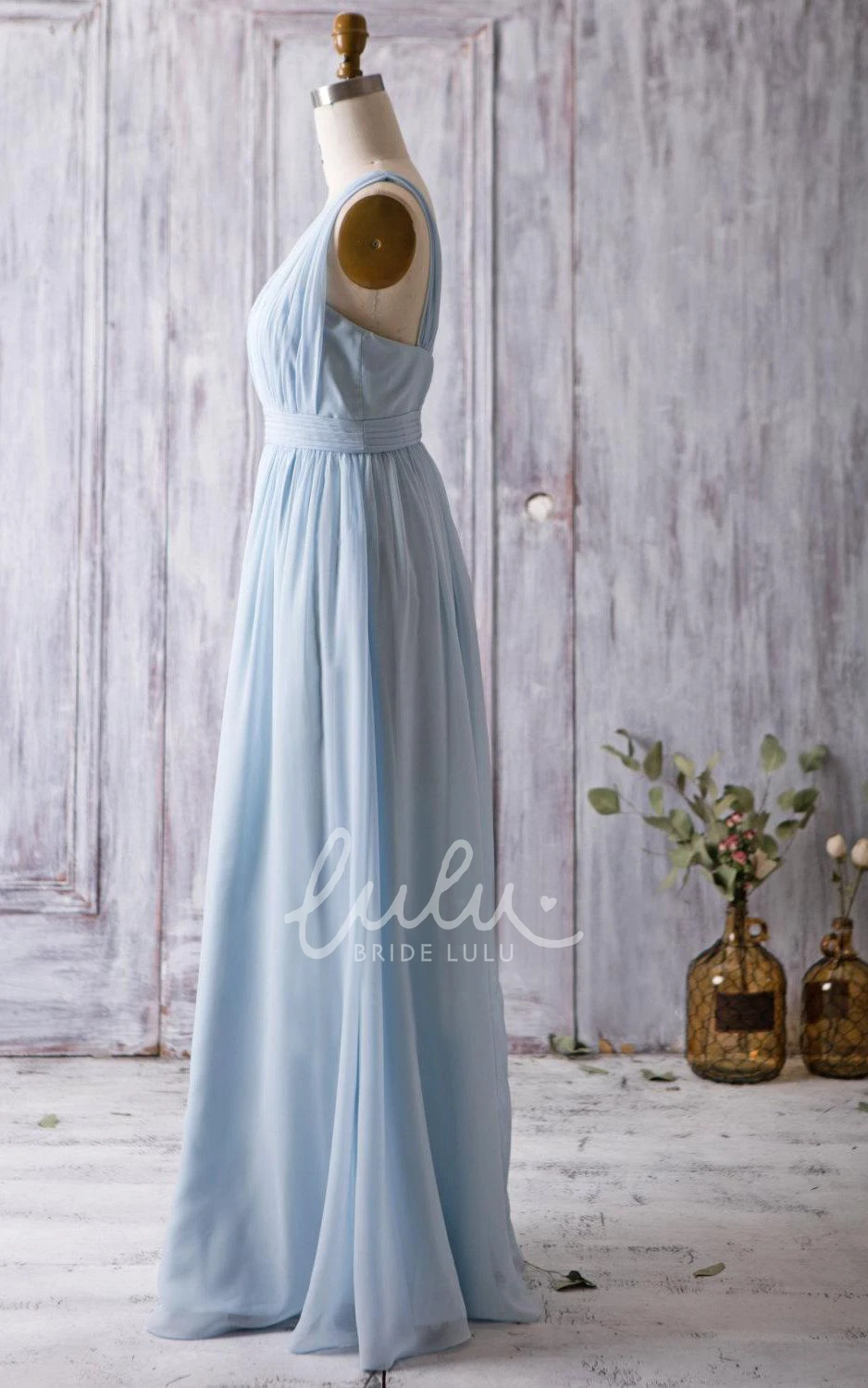 A-line V Neck Chiffon Formal Dress with Empire Waist