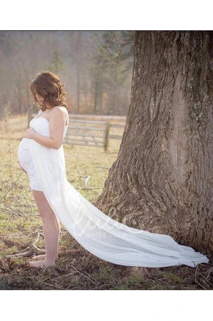 A-line Chiffon Lace Maternity Wedding Dress with Split Front Cape