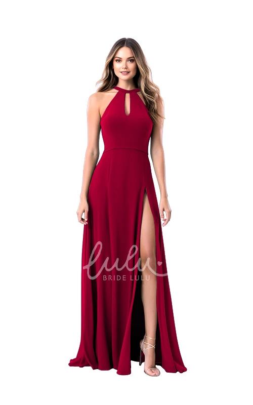 Ethereal Halter Chiffon Bridesmaid Dress A-Line Split Front Unique