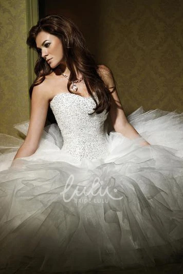 Tulle Wedding Dress with Beading and Court Train Ball Gown Ruffled