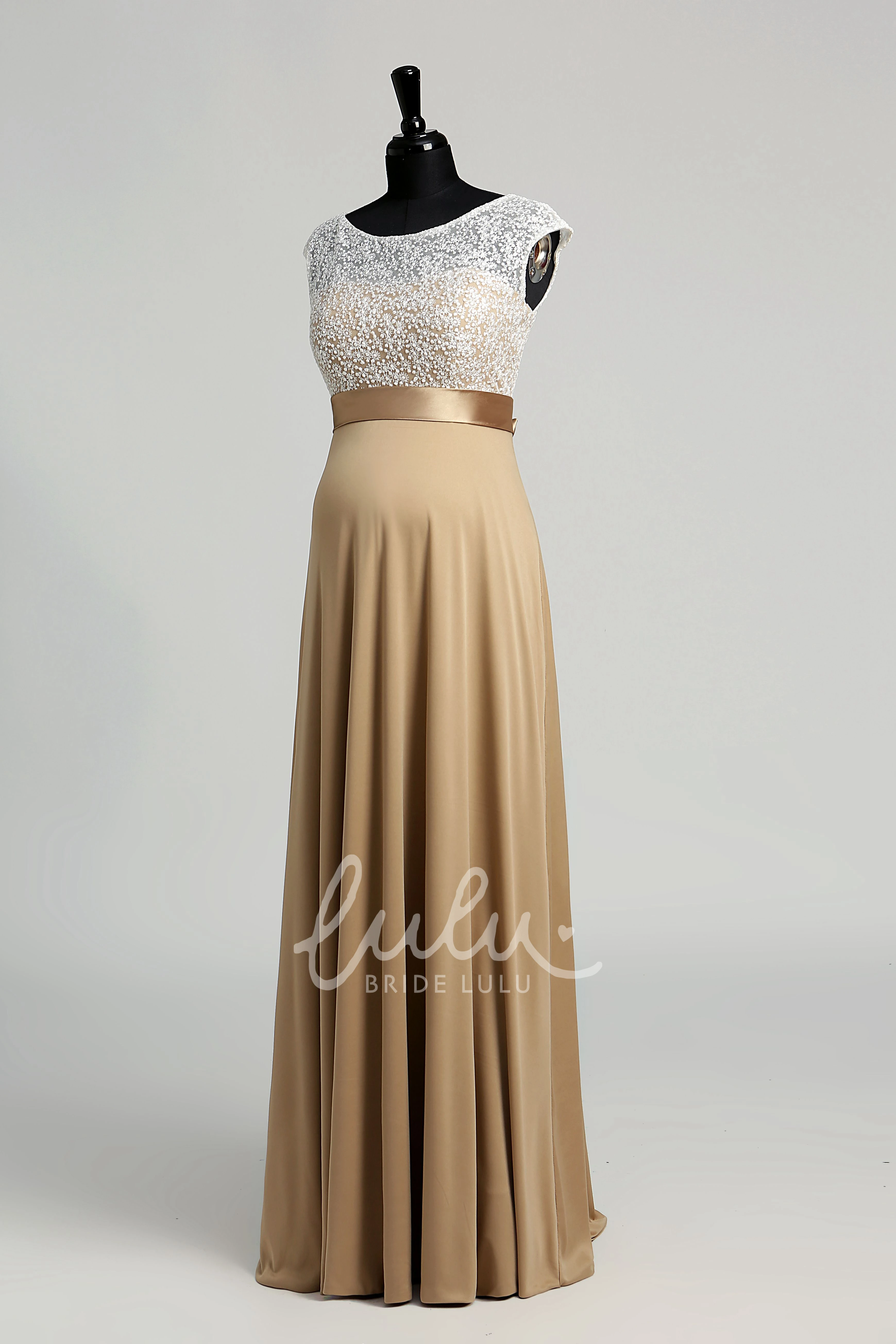 Maternity Lace A-line Dress with Cap Sleeves and Bateau Neckline