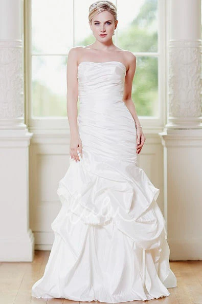 Ruffled Mermaid Taffeta Wedding Dress with Ruching and Lace Up Strapless