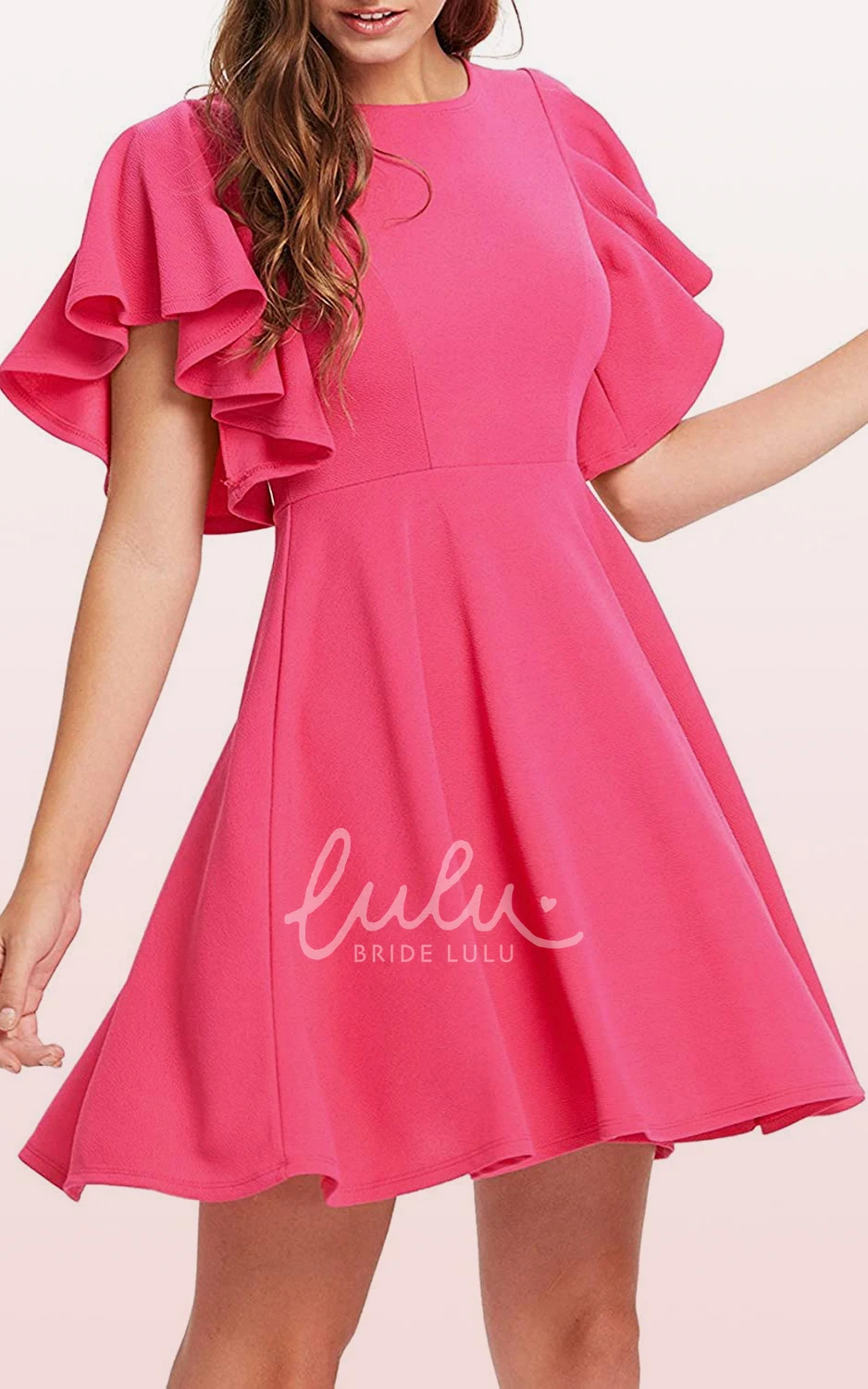 Jersey A-Line Dress Short Sleeve Modest Elegant Pleated Zipper