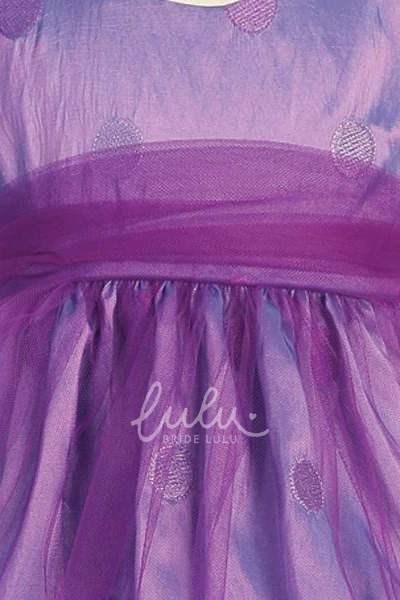 Embroidered Tea-Length Tulle&Taffeta Flower Girl Dress with Bow
