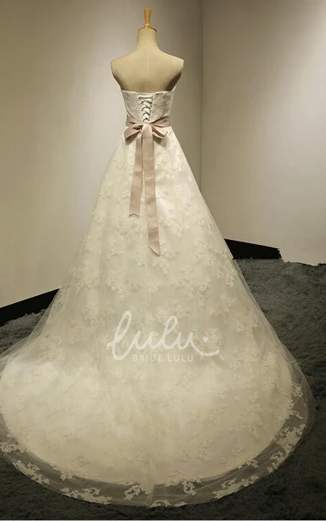 Simple Long Strapless A-line Wedding Dress With Sash And Court Train