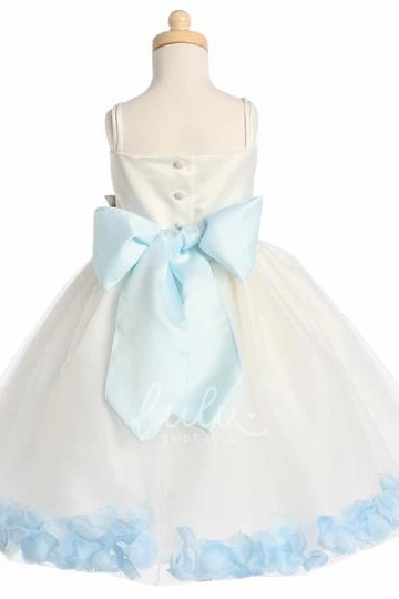 Spaghetti Tea-Length Tiered Tulle Flower Girl Dress with Petal Sleeves Unique Spaghetti Strap Tiered Flower Girl Dress