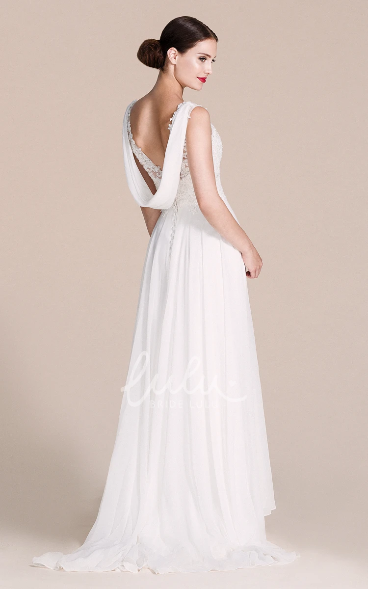 Lace Bodice Chiffon Wedding Dress Sleeveless & V-neck