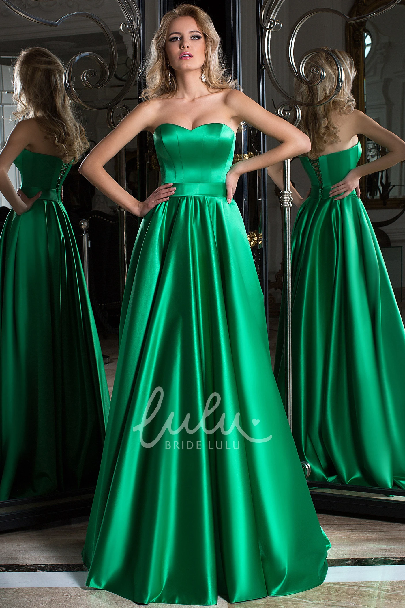 Satin A-Line Dress with Sweetheart Neckline and Lace-Up Corset Back Classy Prom Dress Women