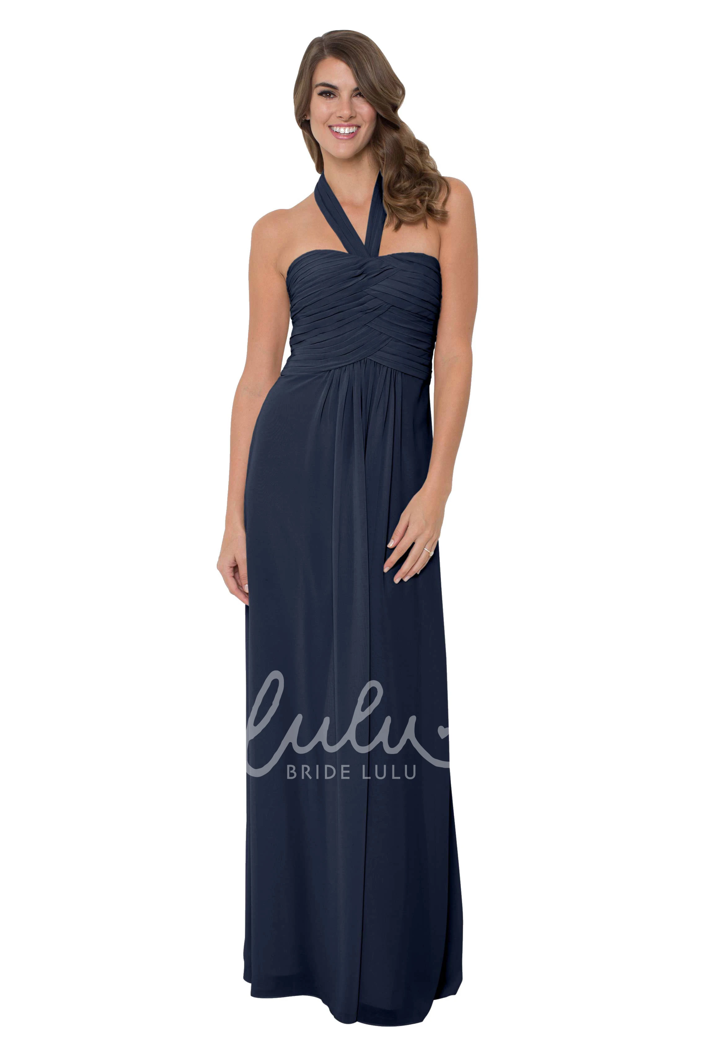 Halter Chiffon Bridesmaid Dress Sleeveless & Ruched Multi-Color Convertible