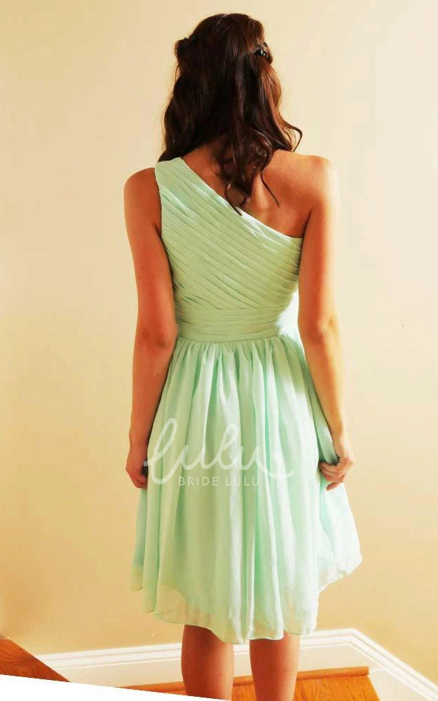 Chiffon One-shoulder Short Dress with Pleats and Zipper for Women