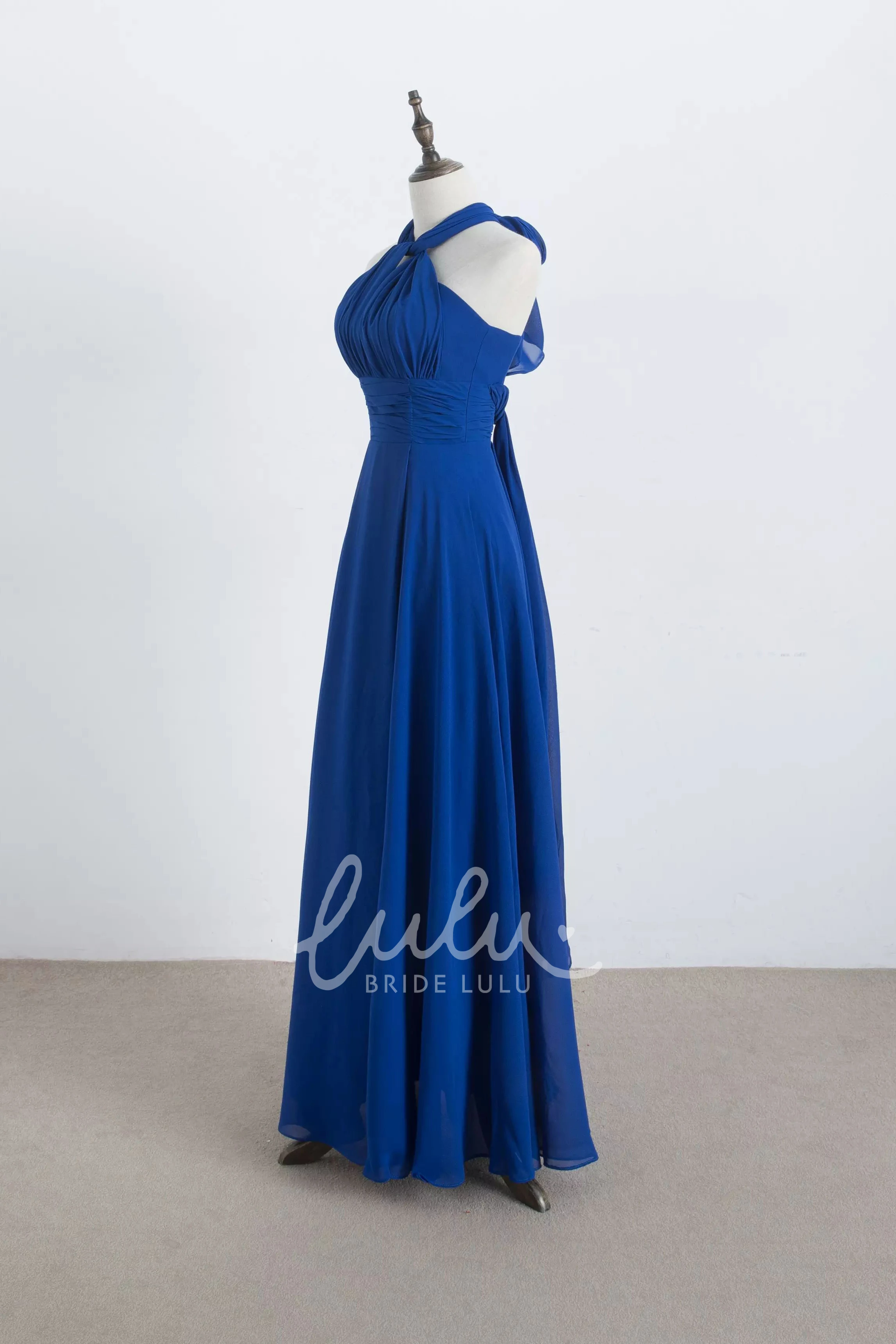 Halter Chiffon Bridesmaid Dress A-line Floor-length Pleated