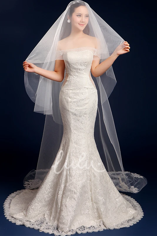 Cathedral Tulle Wedding Veil with Lace Edge and Appliques Classic Bridal Dress Accessory