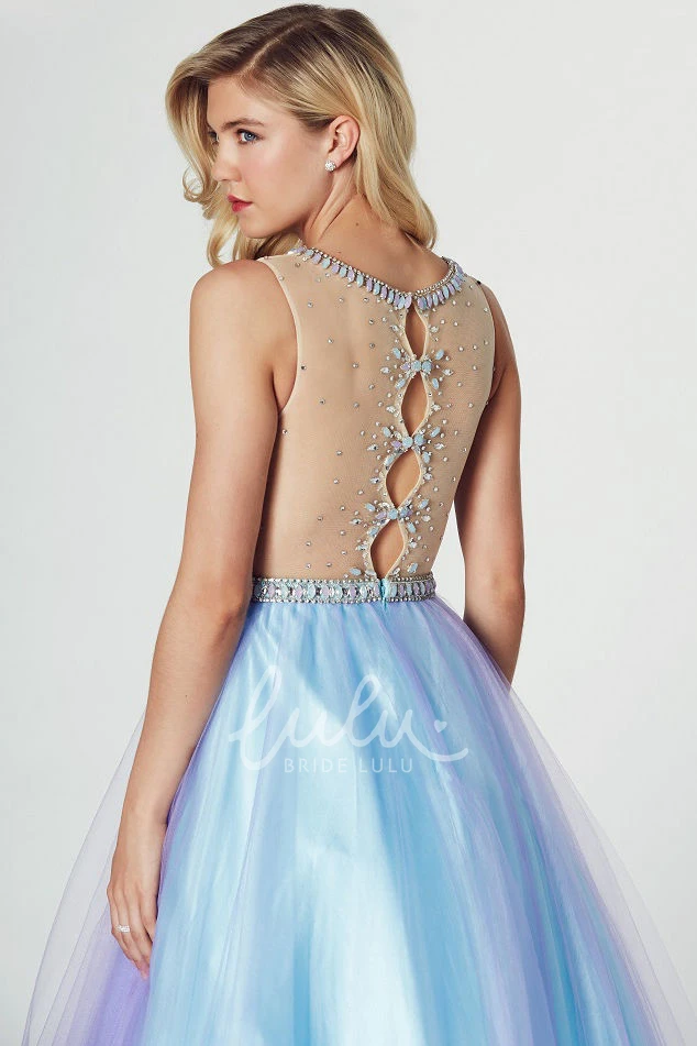High Neck Sleeveless Ruched A-Line Tulle Prom Dress
