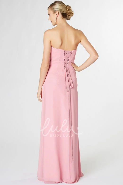 Ruched Strapless Chiffon Bridesmaid Dress with Lace-Up and Flowy Skirt