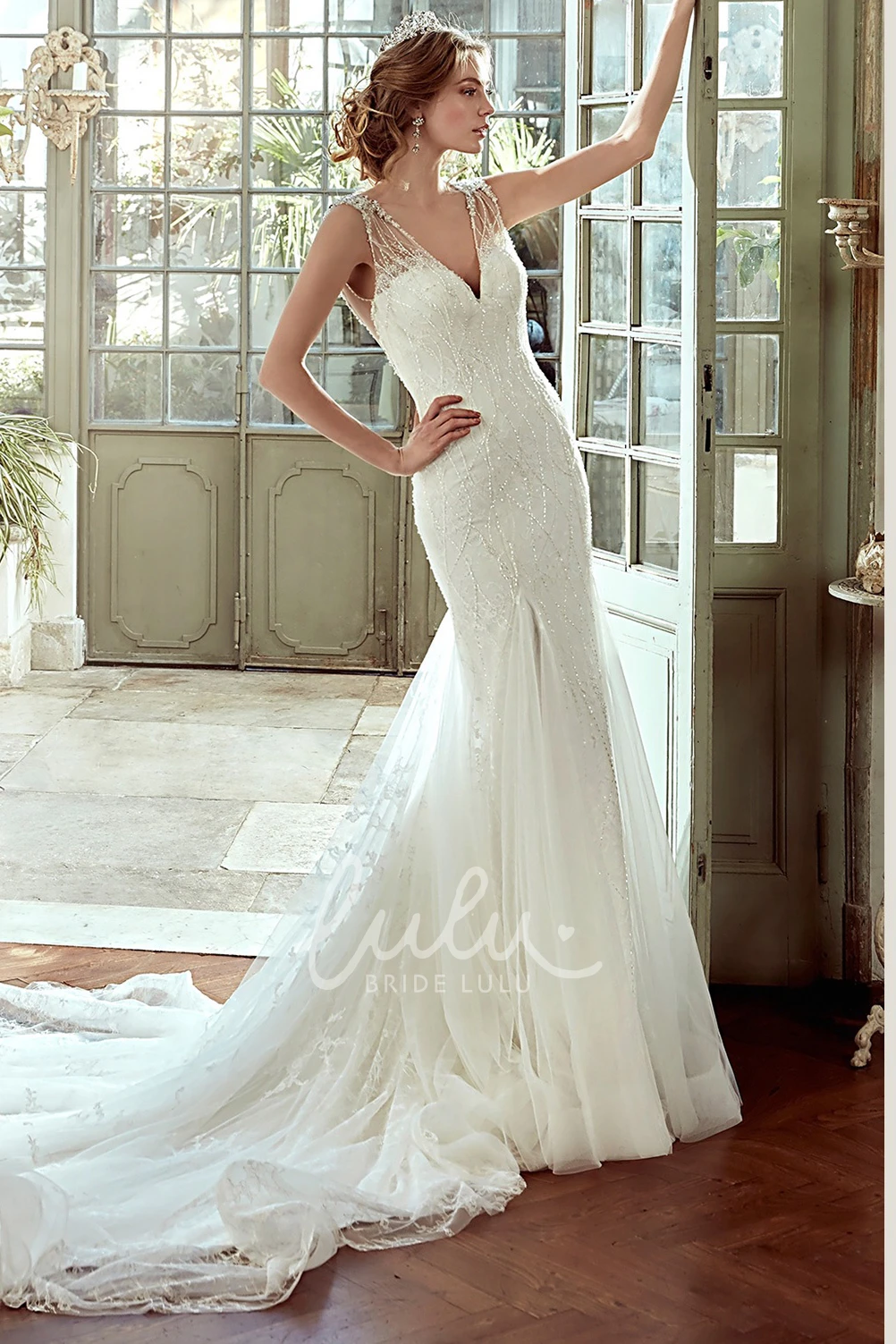 Sheath Wedding Dress with Mermaid Style and Open Back Modern Bridal Gown